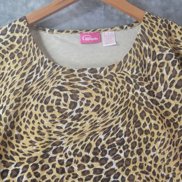 Pappagallo Women Leopard Print Top L Brown Black Animal Print 3/4 Sleeve Stretch - Picture 6 of 7